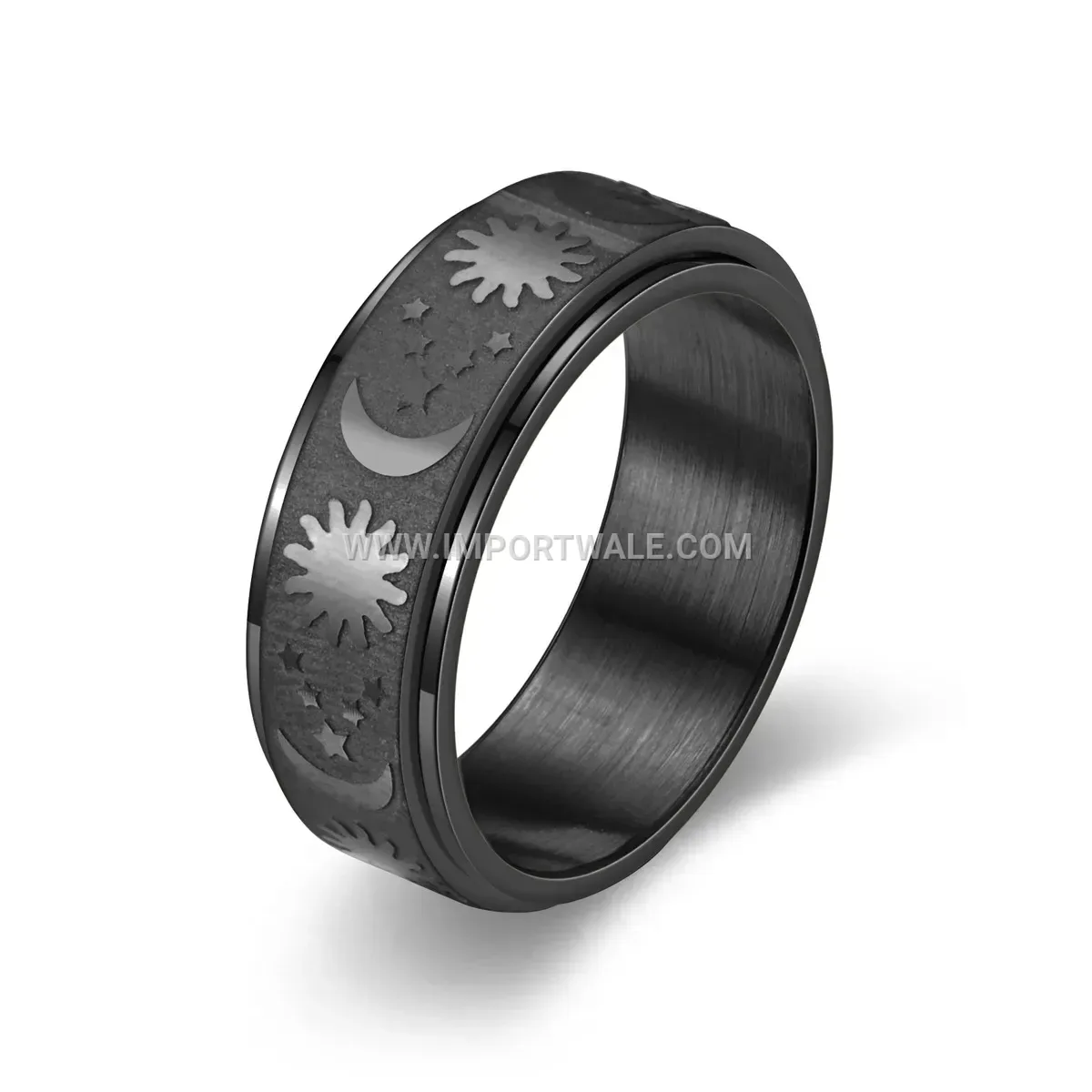 Stainless Steel Spinner Band Ring with Engraved Detail