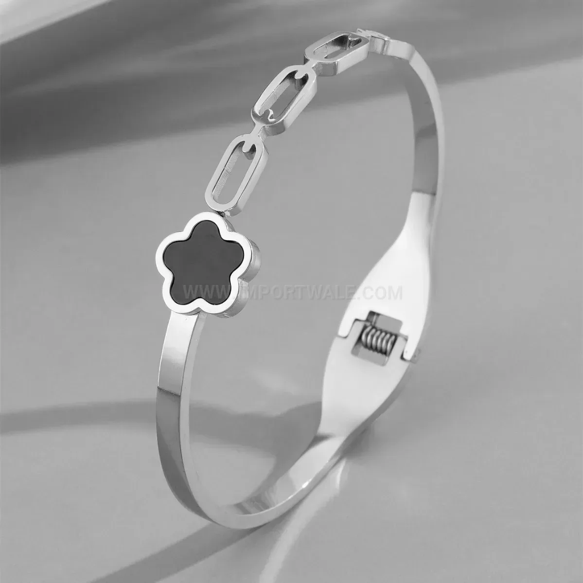 Bold Cutout Floral Stainless Steel Plated Bangle Bracelet