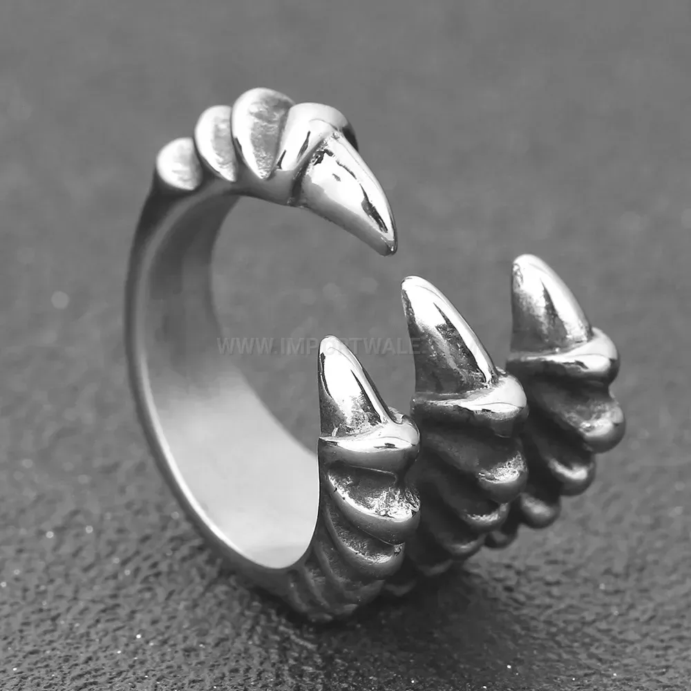 Elegant Distressed Stainless Steel Dragon Claw Open Statement Ring