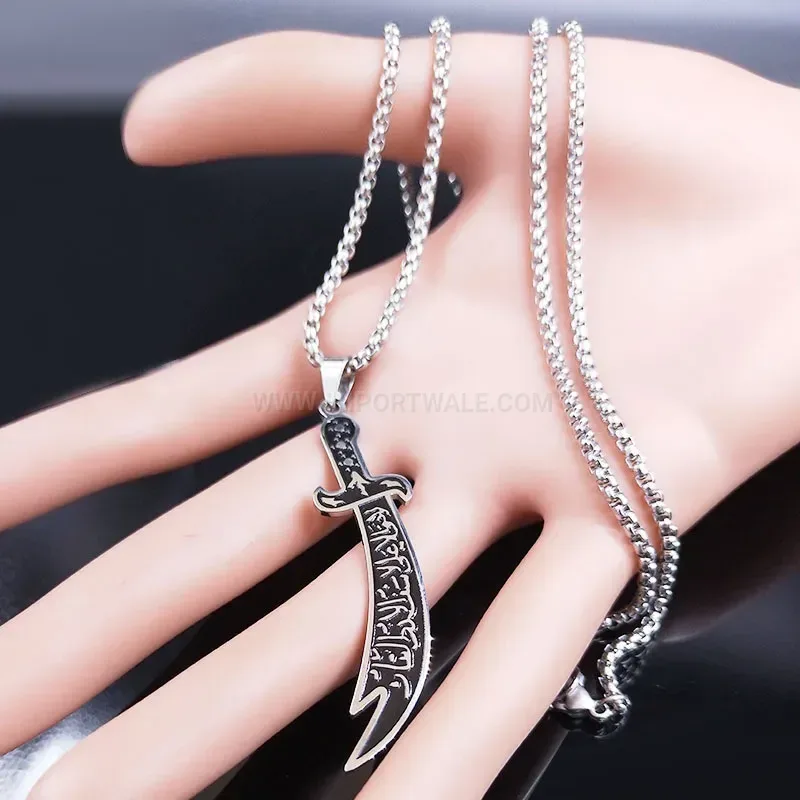 Modern Platinum Plated Stainless Steel Sword Calligraphy Pendant Necklace