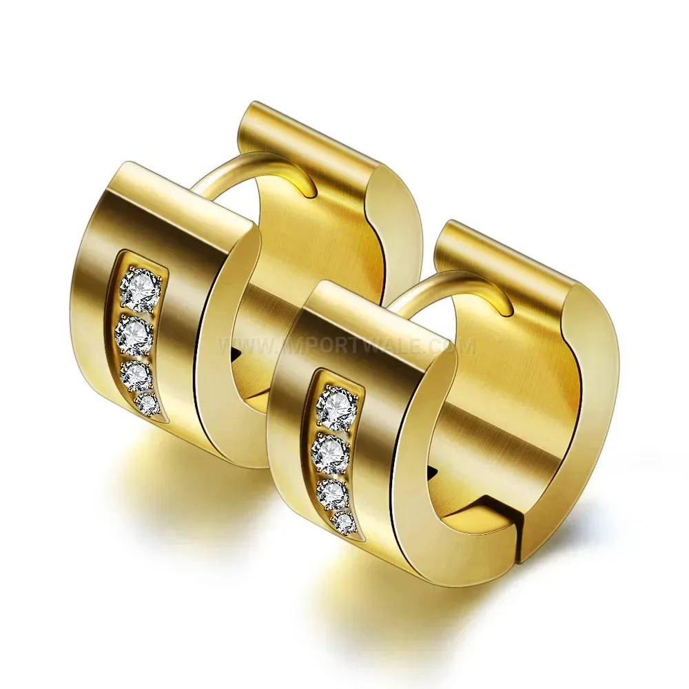 Chic Hollow Semi Circle Zircon Inlaid Stainless Steel Hoop Earrings