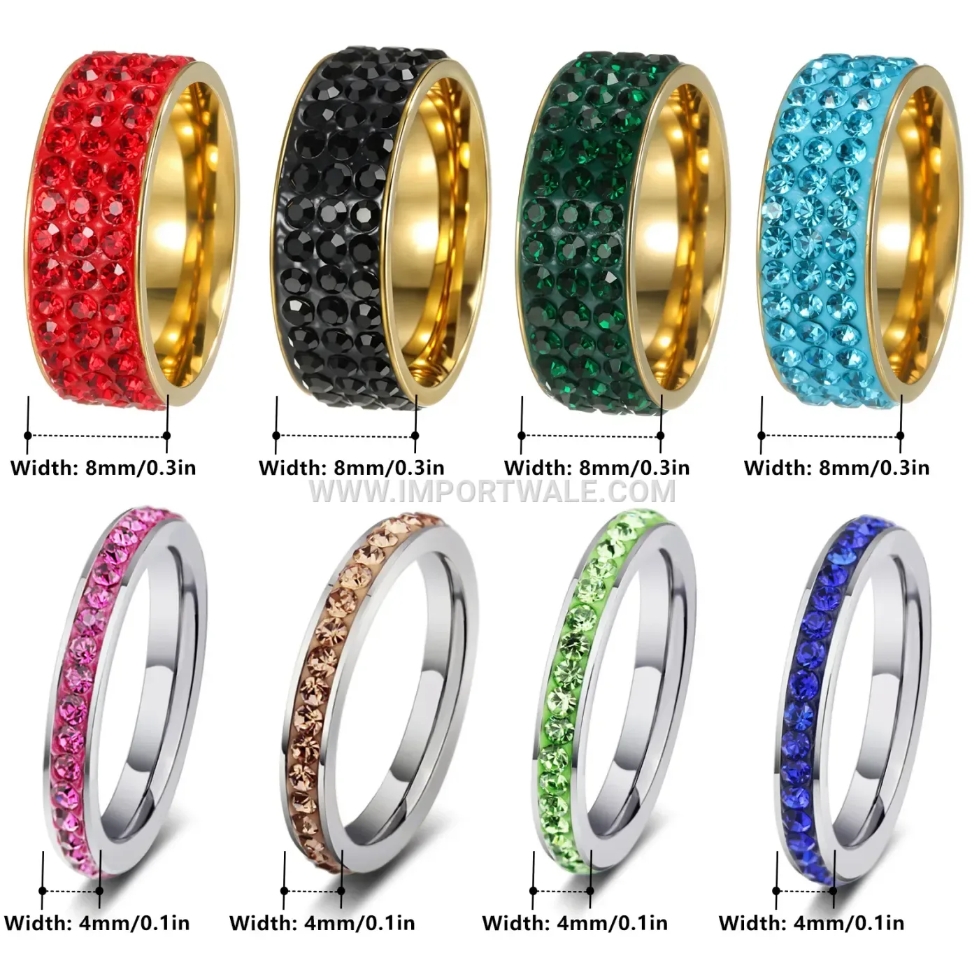 Colorful Rhinestone Stainless Steel Geometric Band Ring