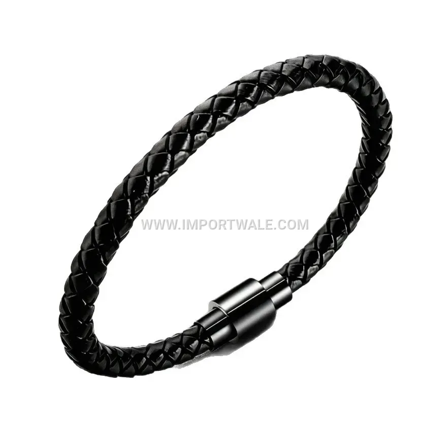 Minimalist Braided Leather Cord Cuff Bracelet Secure Clasp