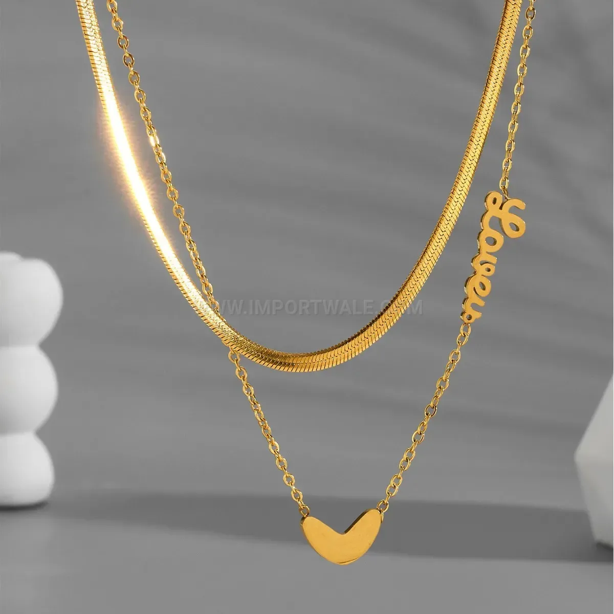 Chic Double Layered Gold Titanium Steel Love Heart Necklace