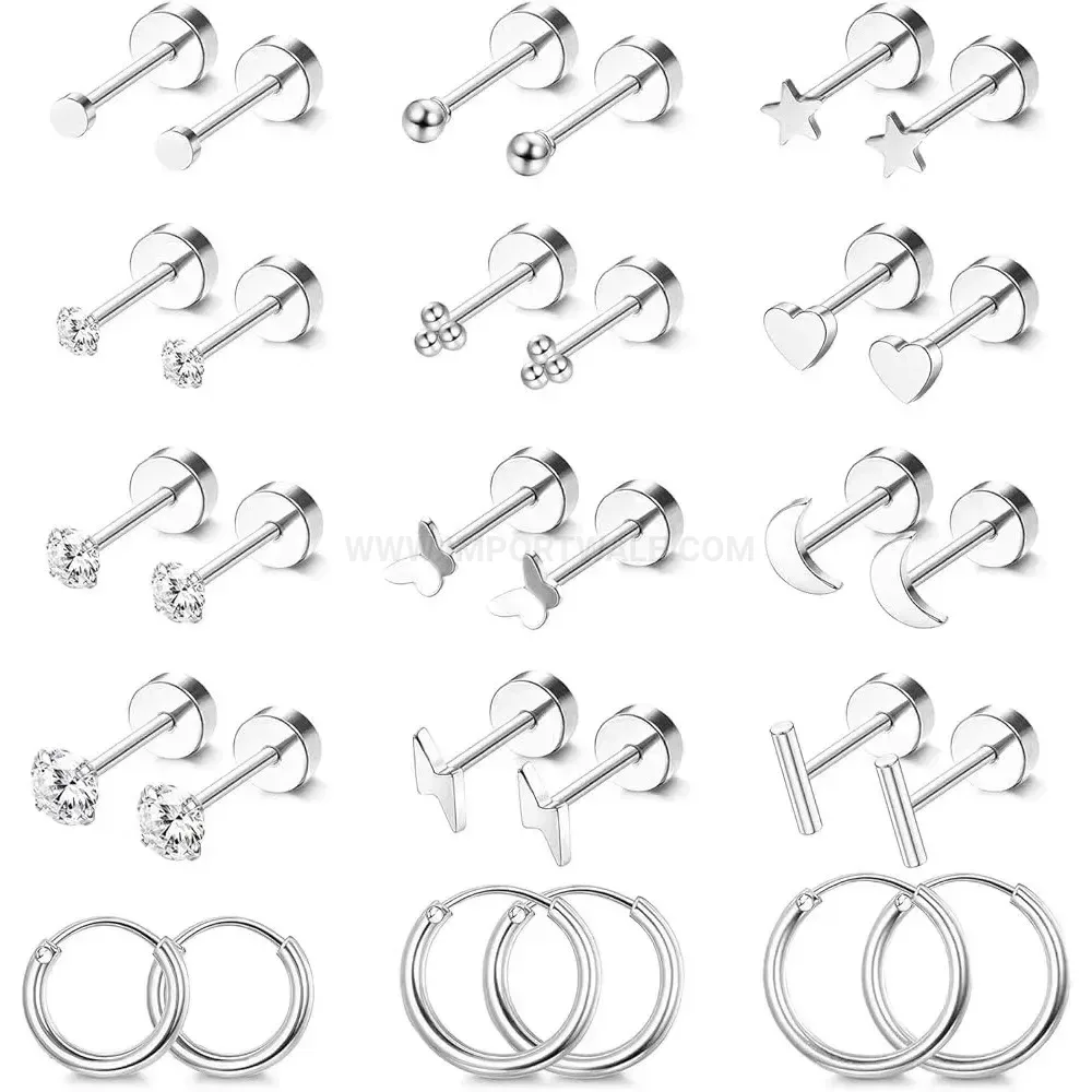 Modern Retro Stainless Steel Cartilage Earring Set