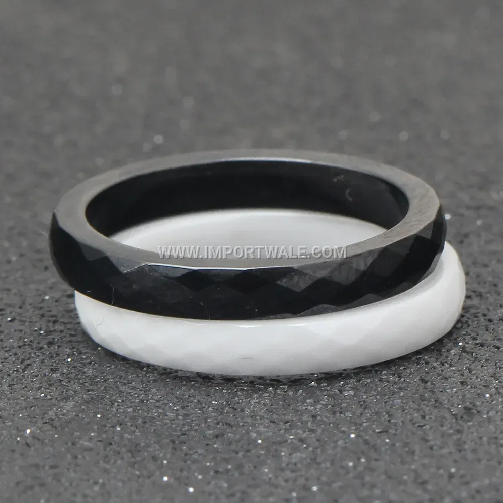 Faceted Geometric Polished Ceramic Slim Band 3mm