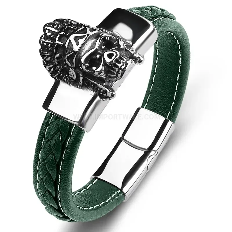 Premium Edgy Skull Stainless Steel Men Leather Cuff Bracelet