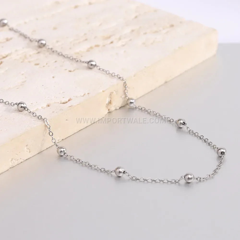 Minimalist Stainless Steel O-Chain Necklace with Bead Accent