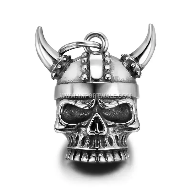 Viking Skull Horned Helmet Guardian Bell Pendant Necklace
