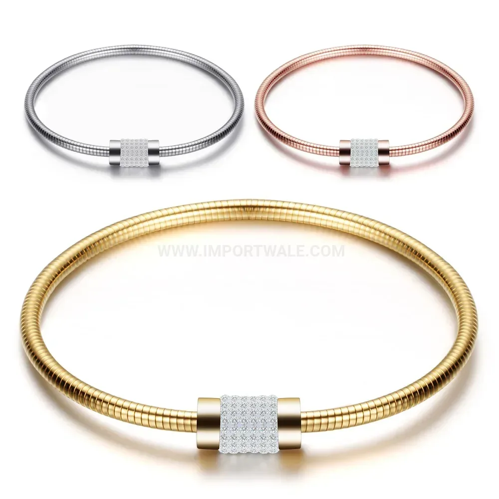 Stylish Refined Stainless Steel Snake Chain Bracelet with Crystal Accents