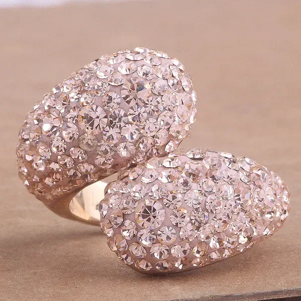Irregular Two-Tone Crystal Inlaid Stainless Steel Ring