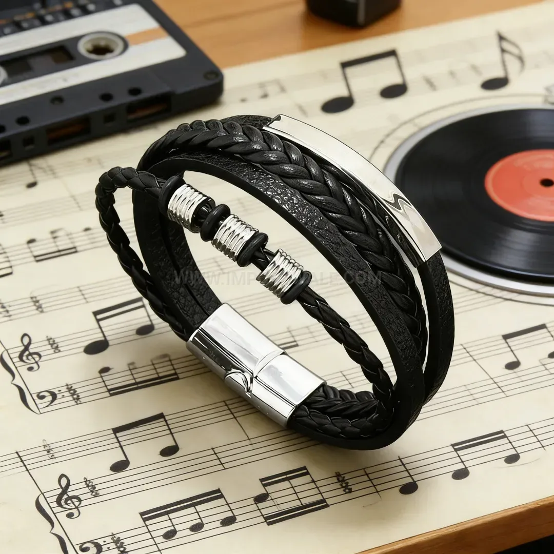 Elegant Multi Strand Braided Leather Bracelet with Alloy Magnetic Clasp