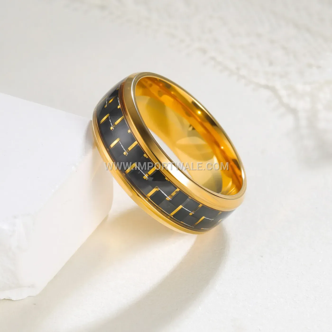 Carbon Fiber Inlaid Stainless Steel Band Ring