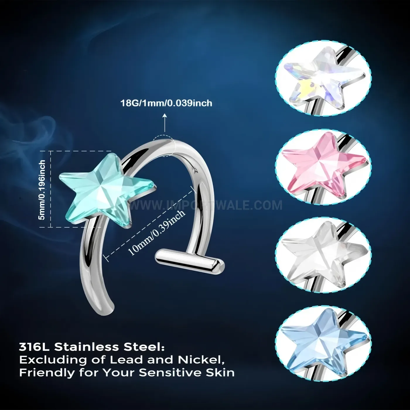 Bold Stainless Steel Star Curved Bar Body Piercing Stud Set