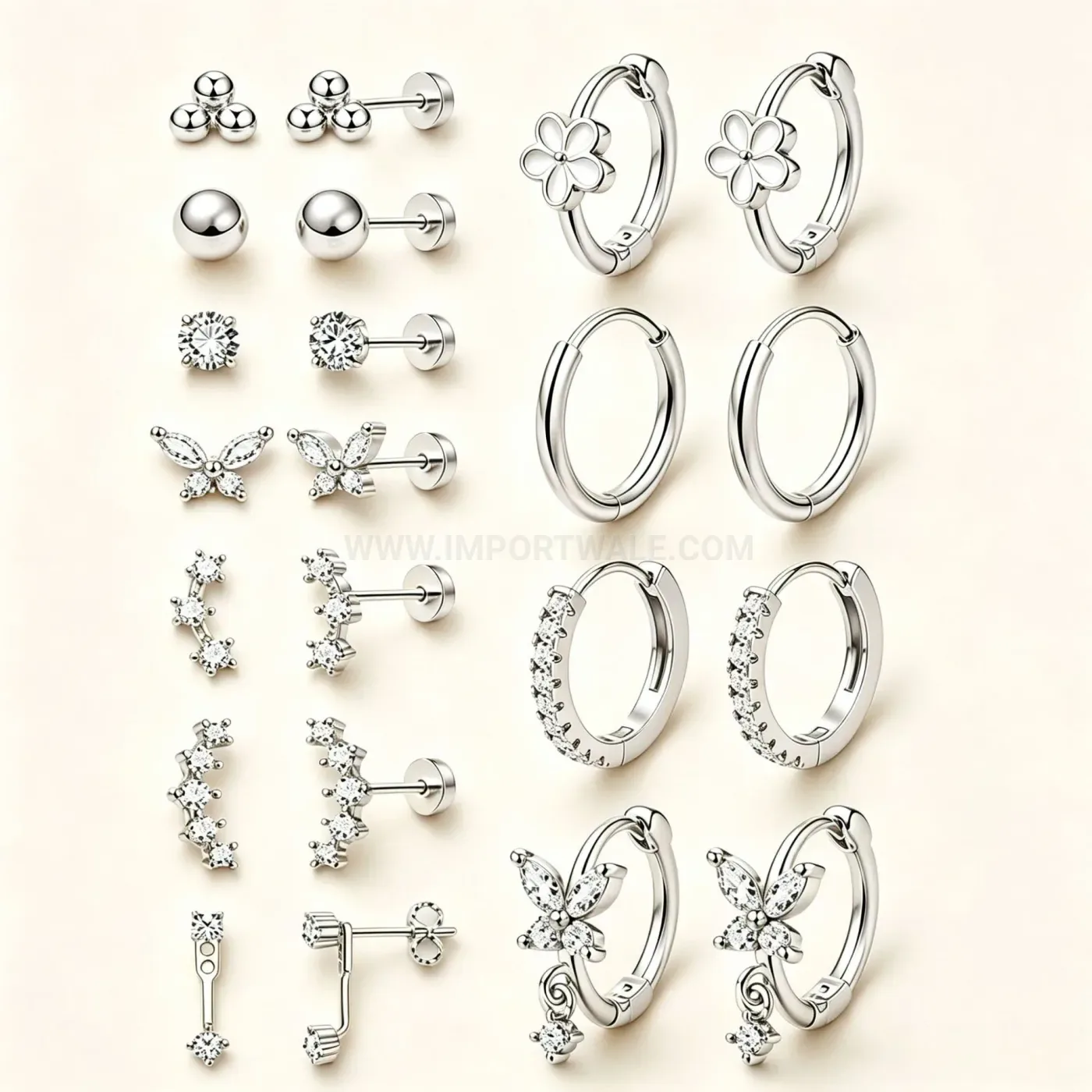 Premium Refined Cubic Zirconia Stainless Steel Huggie and Cartilage Stud Set
