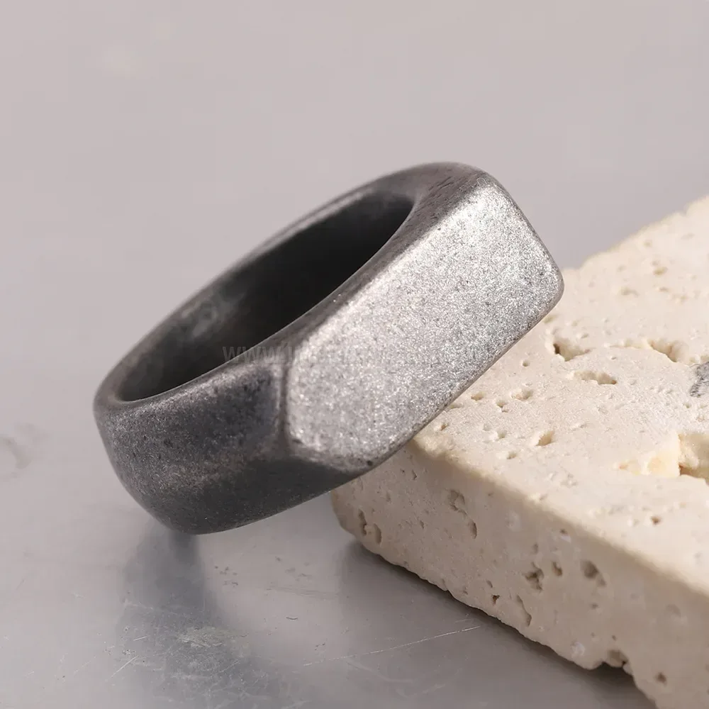 Classic Distressed Geometric Rhombus Stainless Steel Men's Ring