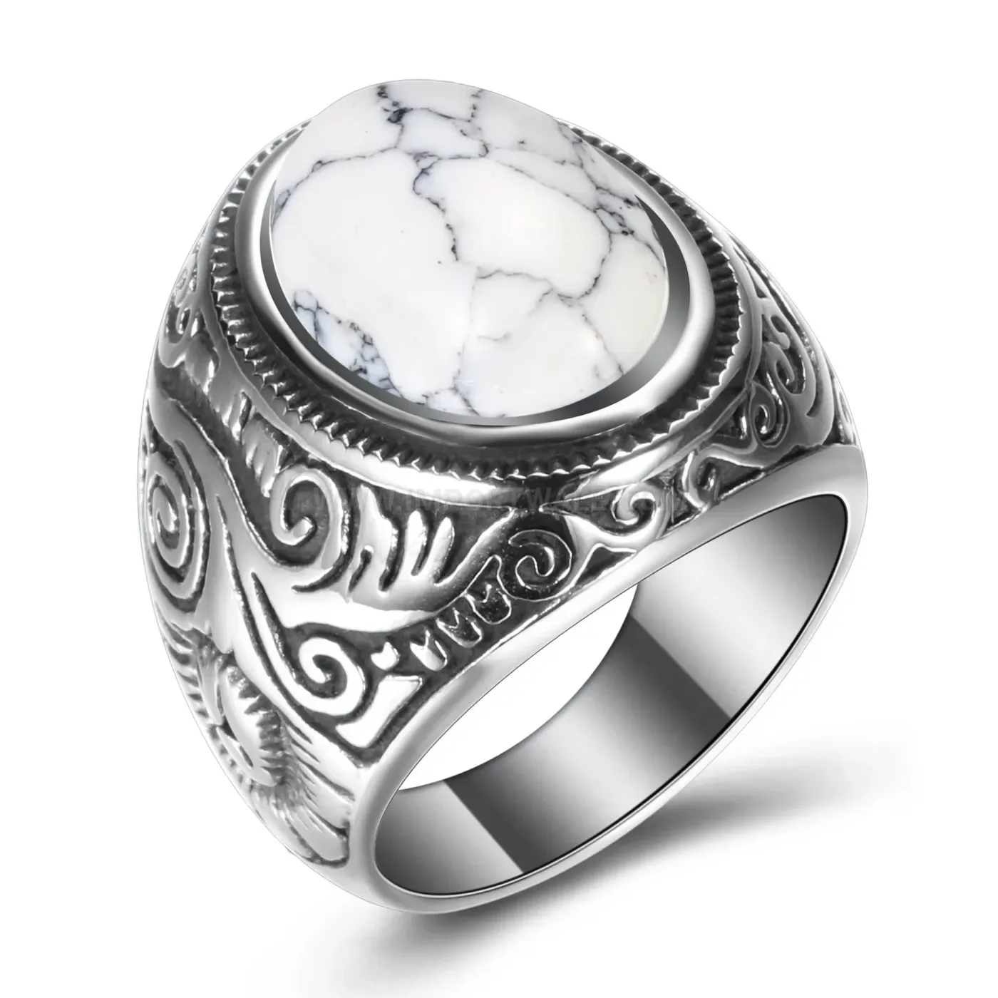 Elegant Vintage Cracked Turquoise Style Stainless Steel Statement Ring