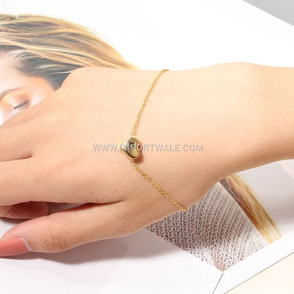 Stainless Steel Heart Charm Initial Bracelet for Women