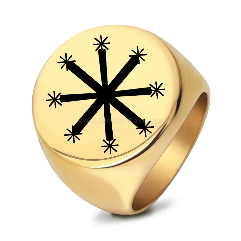 Classic Vintage Octagram Star Engraved Stainless Steel Round Ring