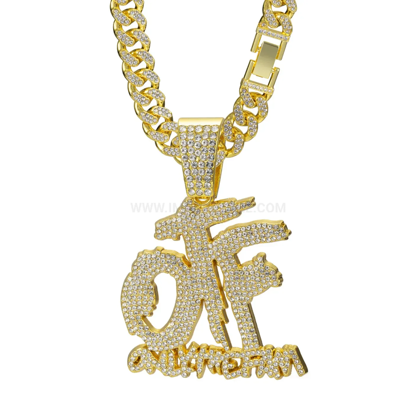 Iced Out OTF Letter Pendant Alloy Cuban Necklace