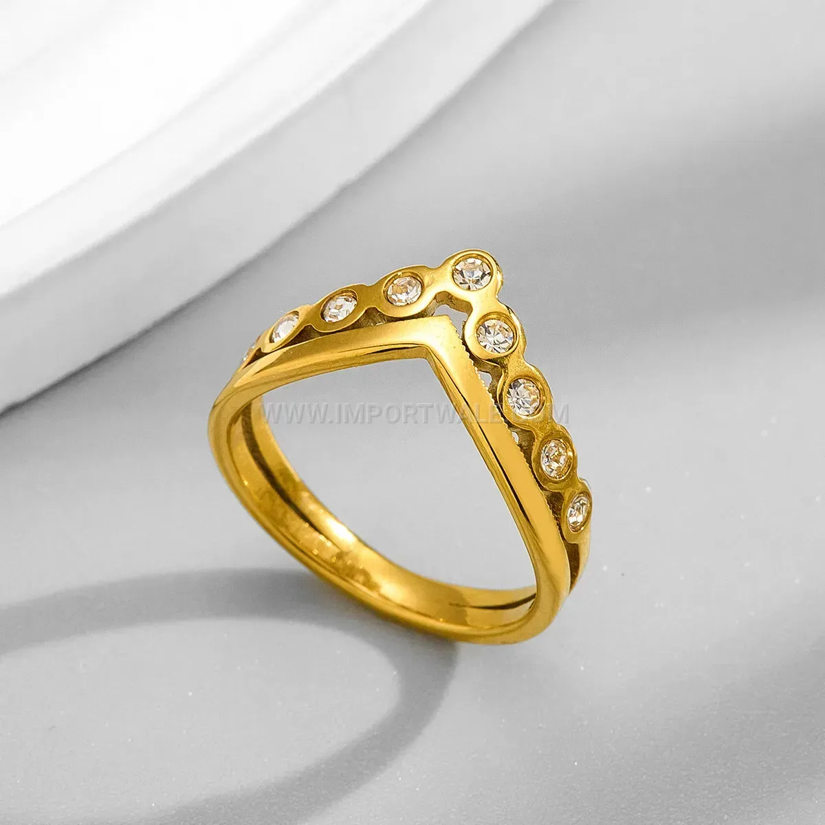 Double Layer Cross Cubic Zirconia Stainless Steel Ring