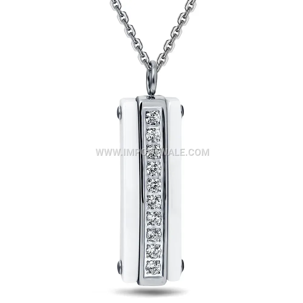 Rectangular Zircon Ceramic Patchwork Stainless Steel Pendant Necklace