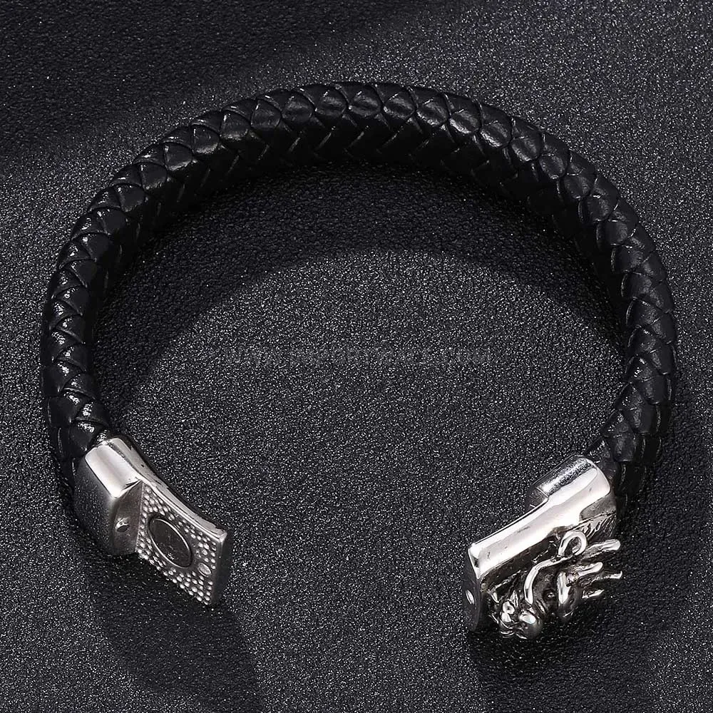 Vintage Dragon Head Leather Bracelet With Stainless Steel Magnetic Closure