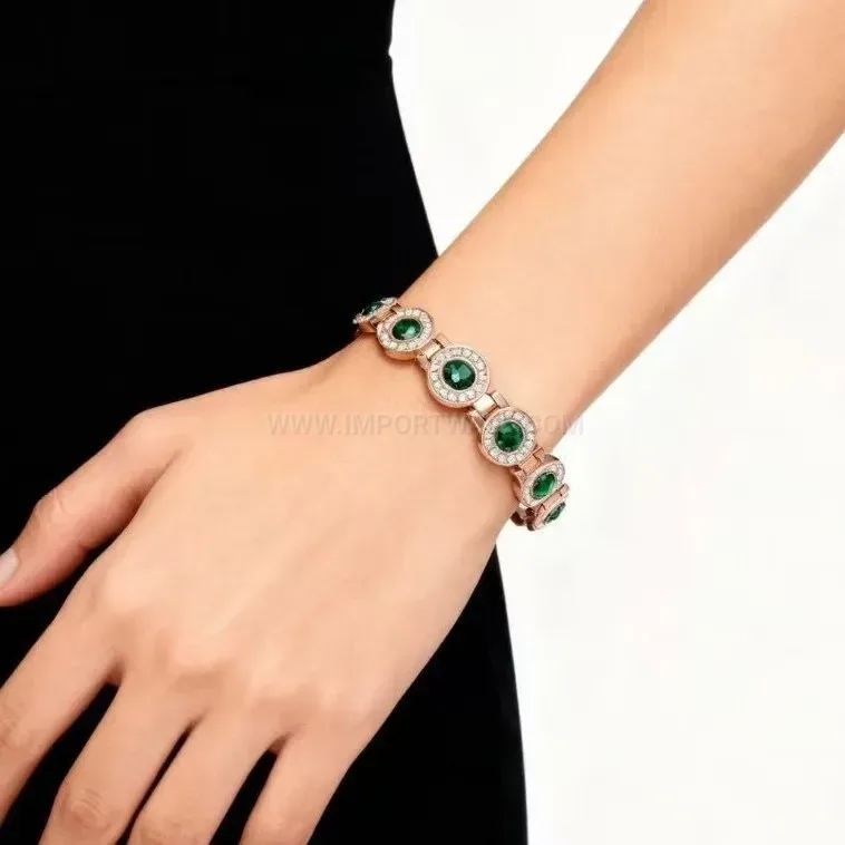 Trendy Rose Gold Plated Copper Crystal Magnetic Energy Bracelet