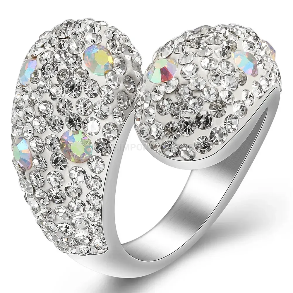 Irregular Two-Tone Crystal Inlaid Stainless Steel Ring