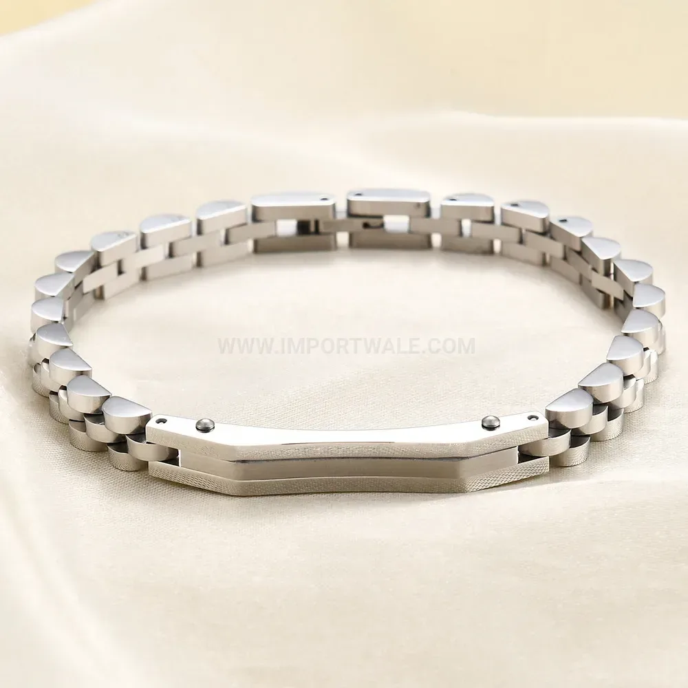 Engravable Curved Plate Stainless Steel Watch Band Bracelet