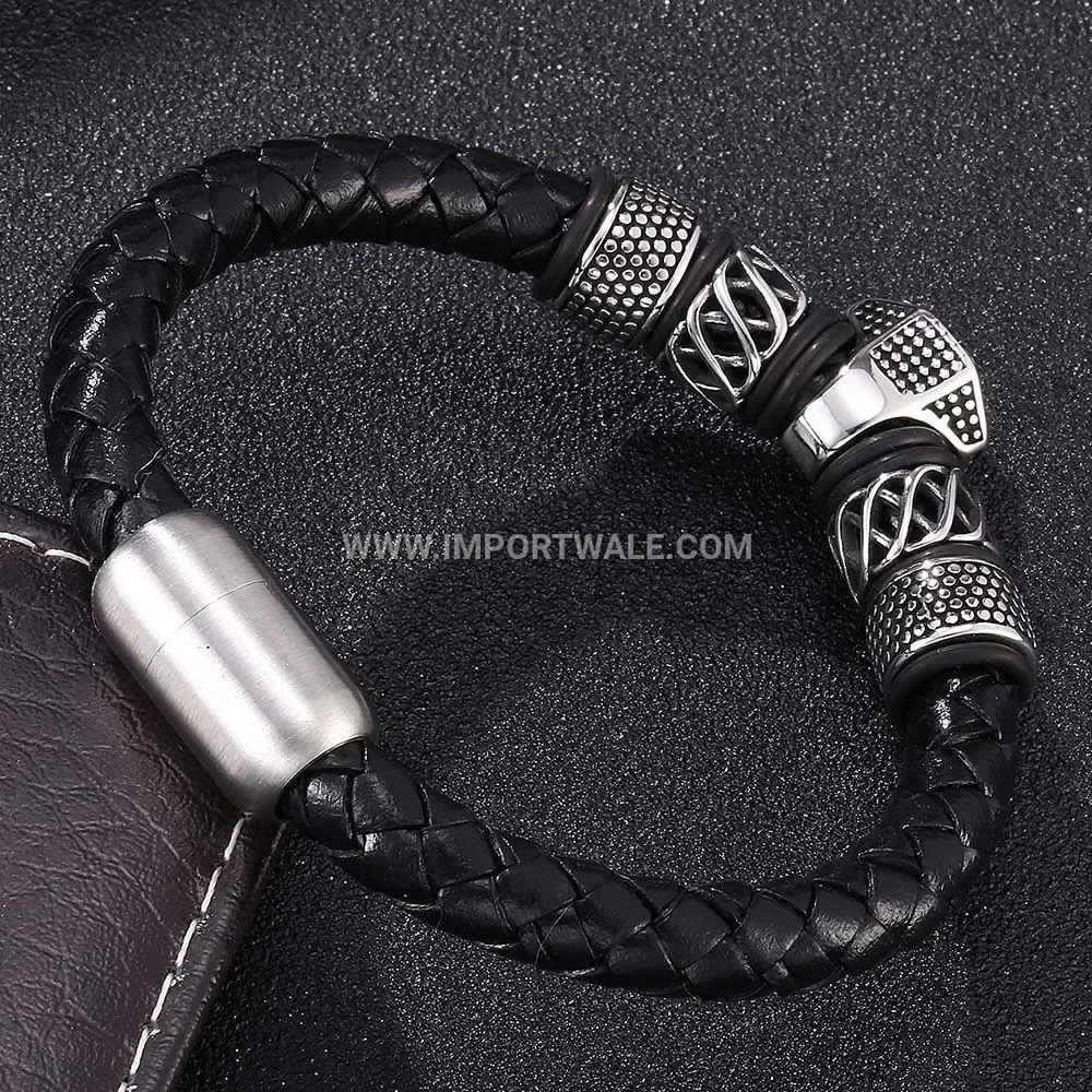 Woven Stainless Steel Bangle Bracelet Set With Crown Motif