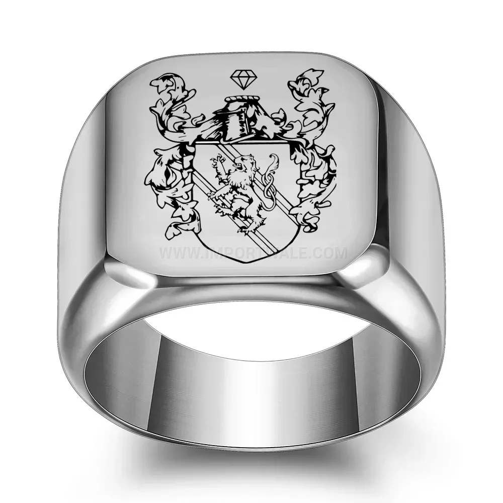 Stylish Vintage Engraved Griffin Square Stainless Steel Signet Ring