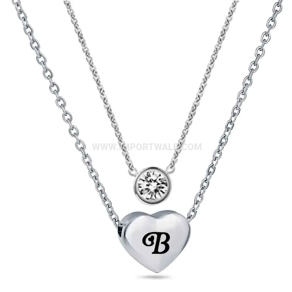 Layered Stainless Steel Heart Initial Pendant Necklace