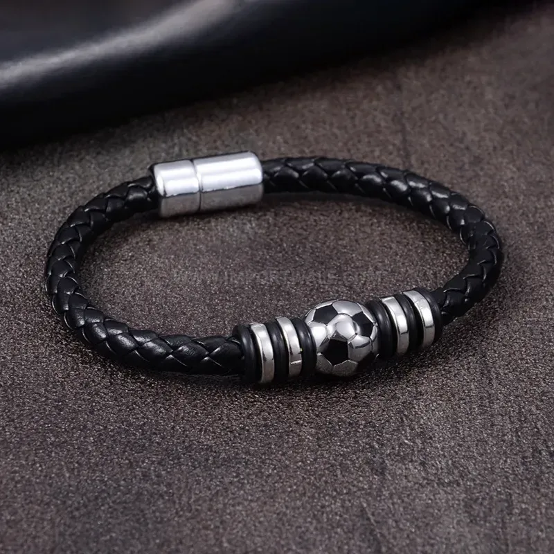 Classic Woven Leather Cord Bracelet with Magnetic Clasp Accents