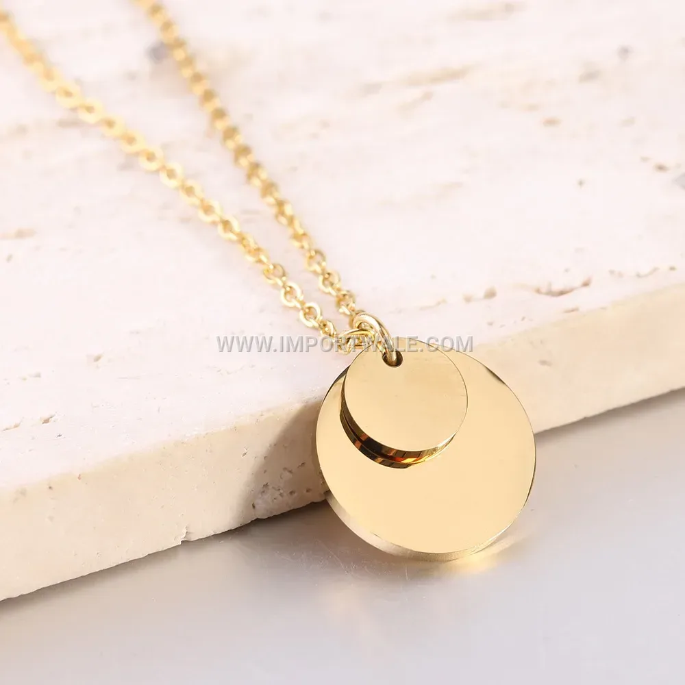 Minimalist Stainless Steel Double Circular Disc Pendant Necklace