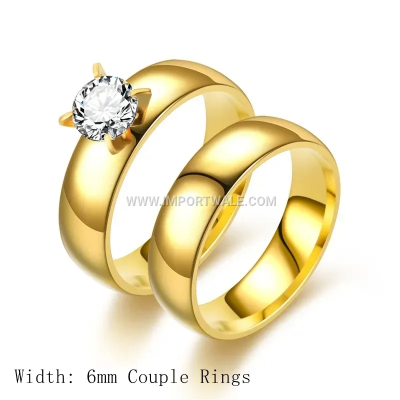 Zircon Studded Gold Plated Matching Couple Rings
