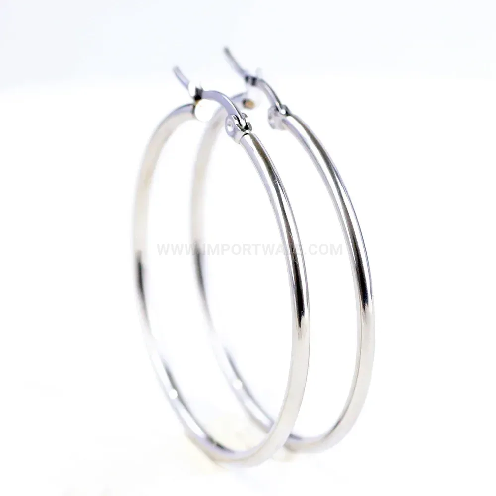 Designer Classic Polished Stainless Steel Large Hoop Earrings
