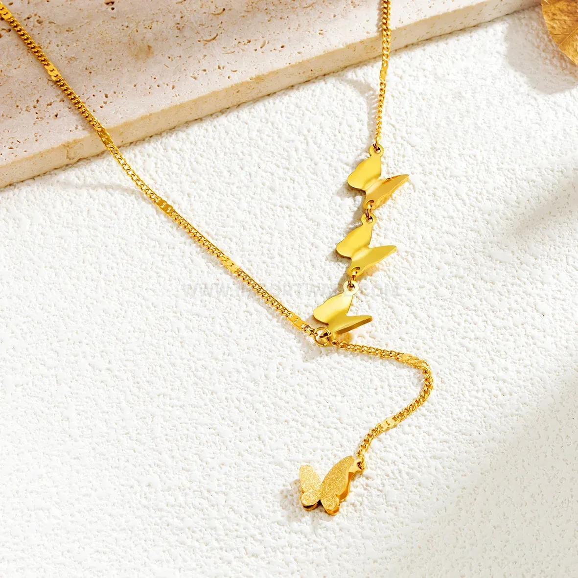 Stylish Titanium Steel Gold Plated Multi Butterfly Charm Necklace