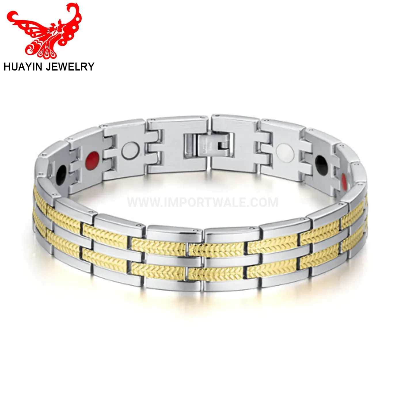 Wide Two-Tone Titanium Steel Men's Bio Magnetic Bracelet