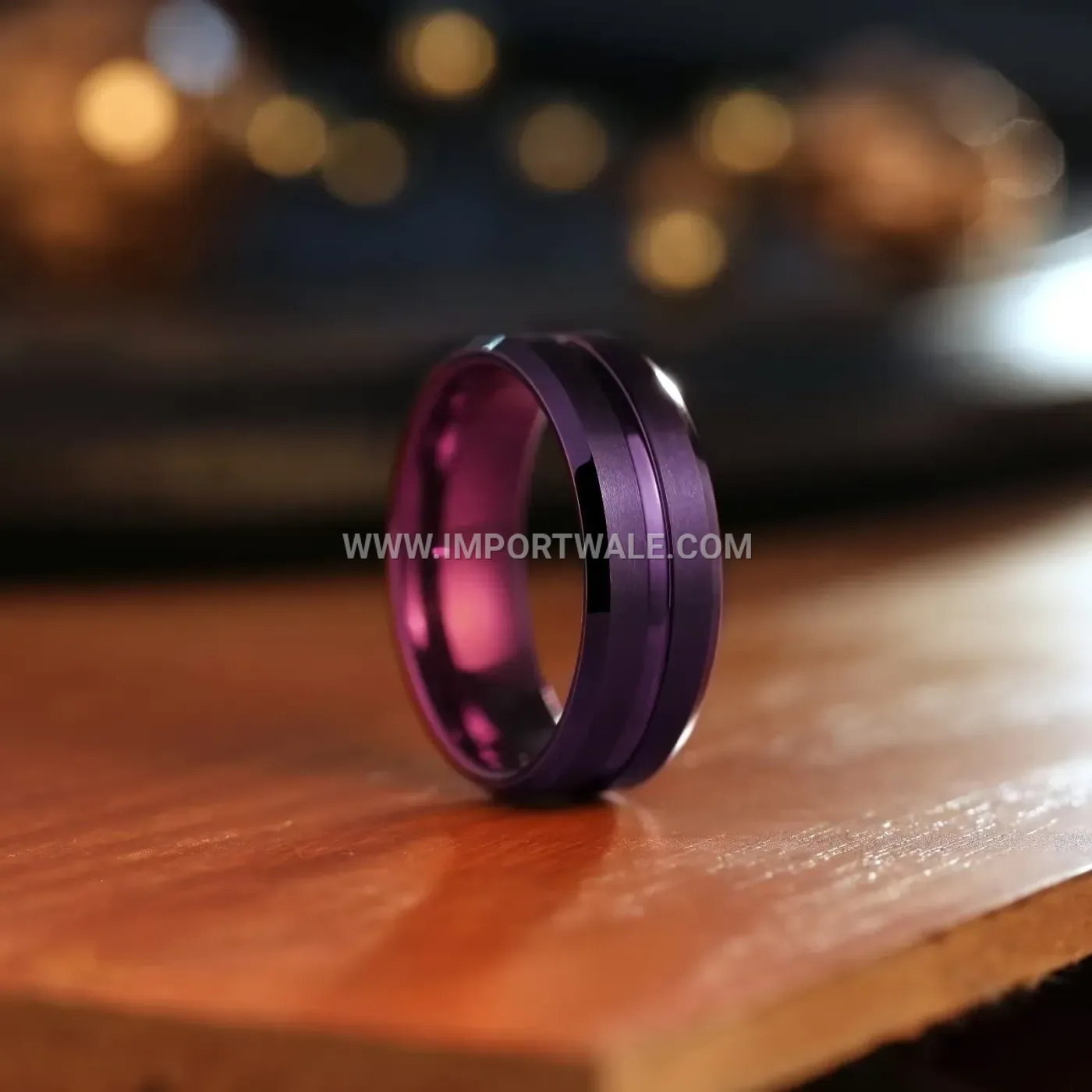 8mm Beveled Grooved Purple Stainless Steel Band Ring