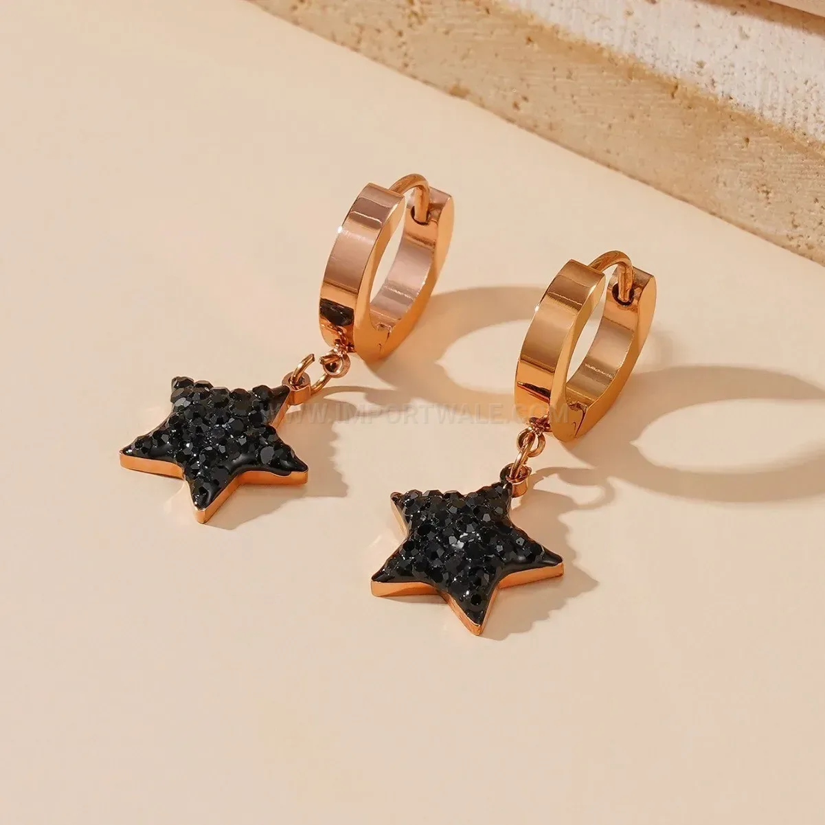 Rose Gold Paved Zircon Star Huggie Drop Earrings