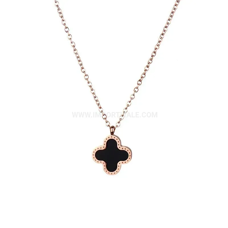 Designer Gold Double-Sided Four-Leaf Clover Stainless Steel Pendant Necklace