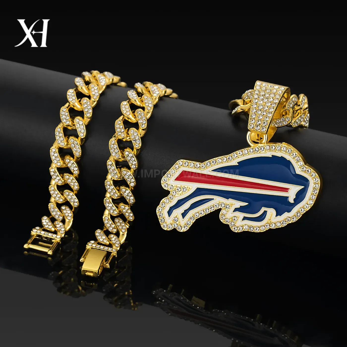Iced Out Football Team Pendant with Cuban Chain Collar