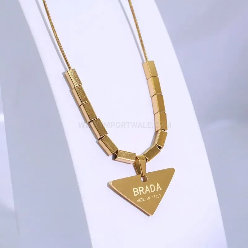 Stylish Geometric Triangle Pendant Titanium Steel Chain Necklace for Women