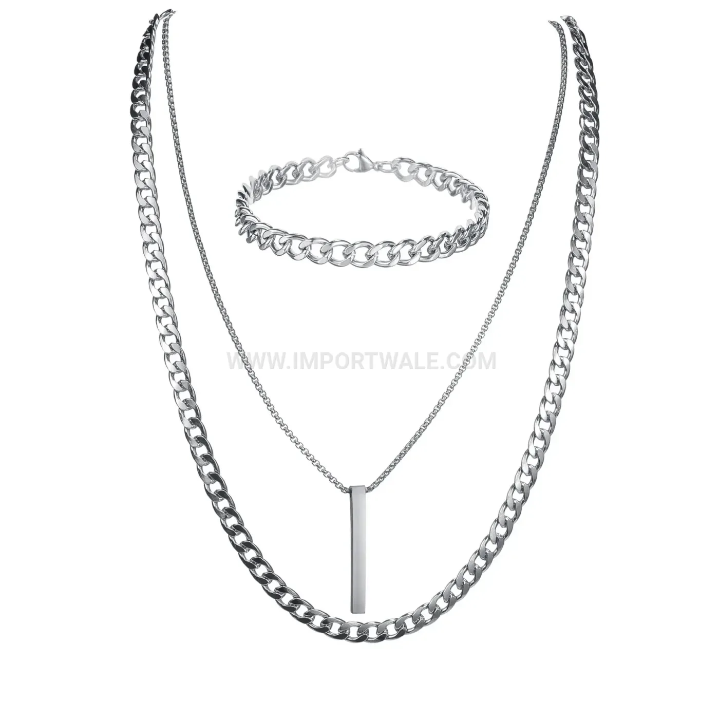 Stainless Steel Hip Hop Pendant Necklace Three Piece Set