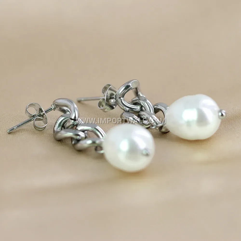 Irregular Chain Drop Faux Pearl Earrings
