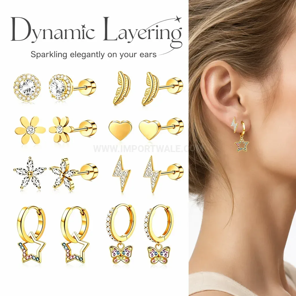 Elegant Minimalist Stainless Steel Piercing Stud Set