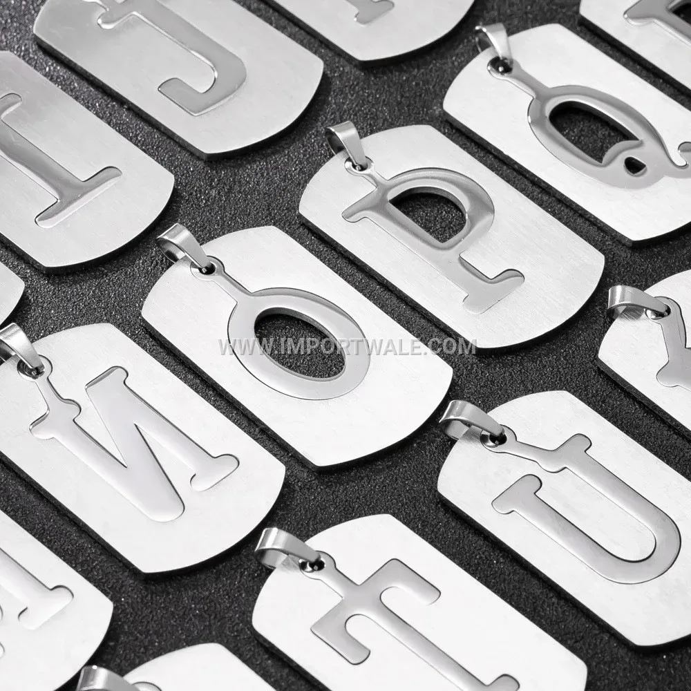 Brushed Cutout Alphabet Stainless Steel Men Pendant