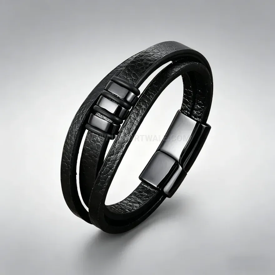 Chic Double Strand Braided Leather Cuff Bracelet with Metallic Magnetic Lock