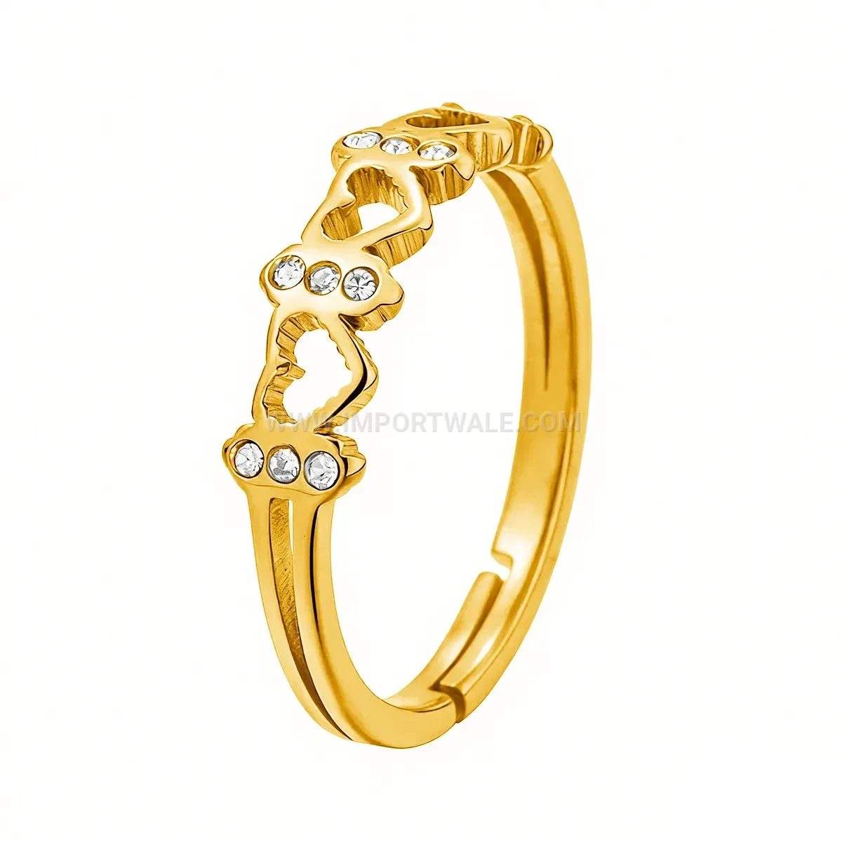 Rhinestone Heart Open Gold Plated Stainless Steel Ring
